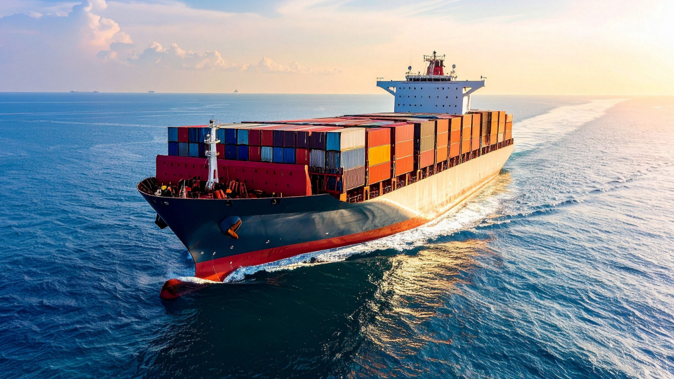Container ship at sea, representing international freight and import operations